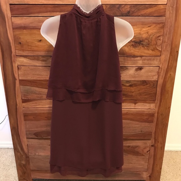 WHBM high low halter tunic blouse in burgundy - Picture 10 of 14